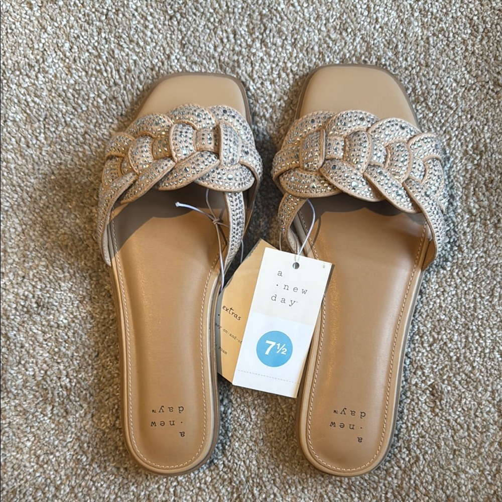 A New Day Tan Slip-On Sandals with Wide Strap